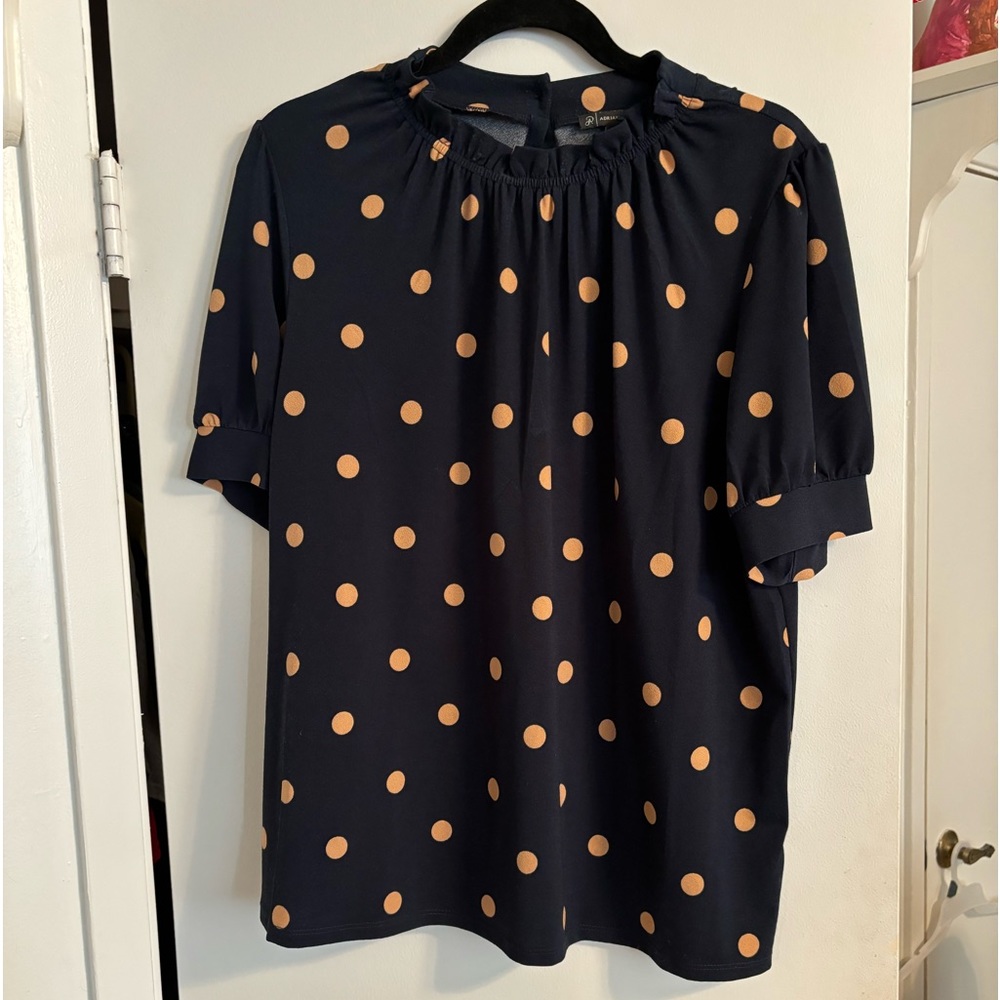 Adrianna Papell blouse blue polka dot XL shirt